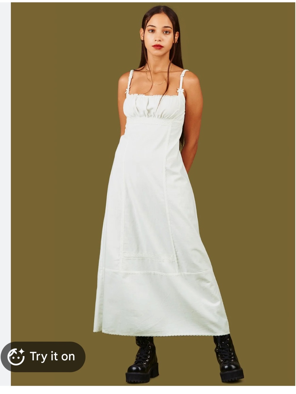 UNIF Moonflower off white lace linen blend midi dress small - Picture 2 of 8